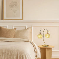 Floral Tree Design Metal Table Lamp with Dome Shade and Crystals, Gold - BM233923