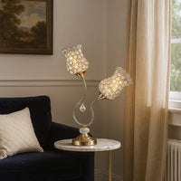 Metal Table Lamp with Floral Trumpet Shade and Crystal Accents, Gold - BM233925