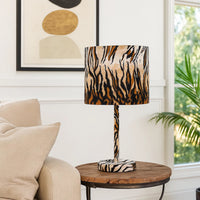 Fabric Wrapped Table Lamp with Striped Animal Print, Brown and Black - BM233928