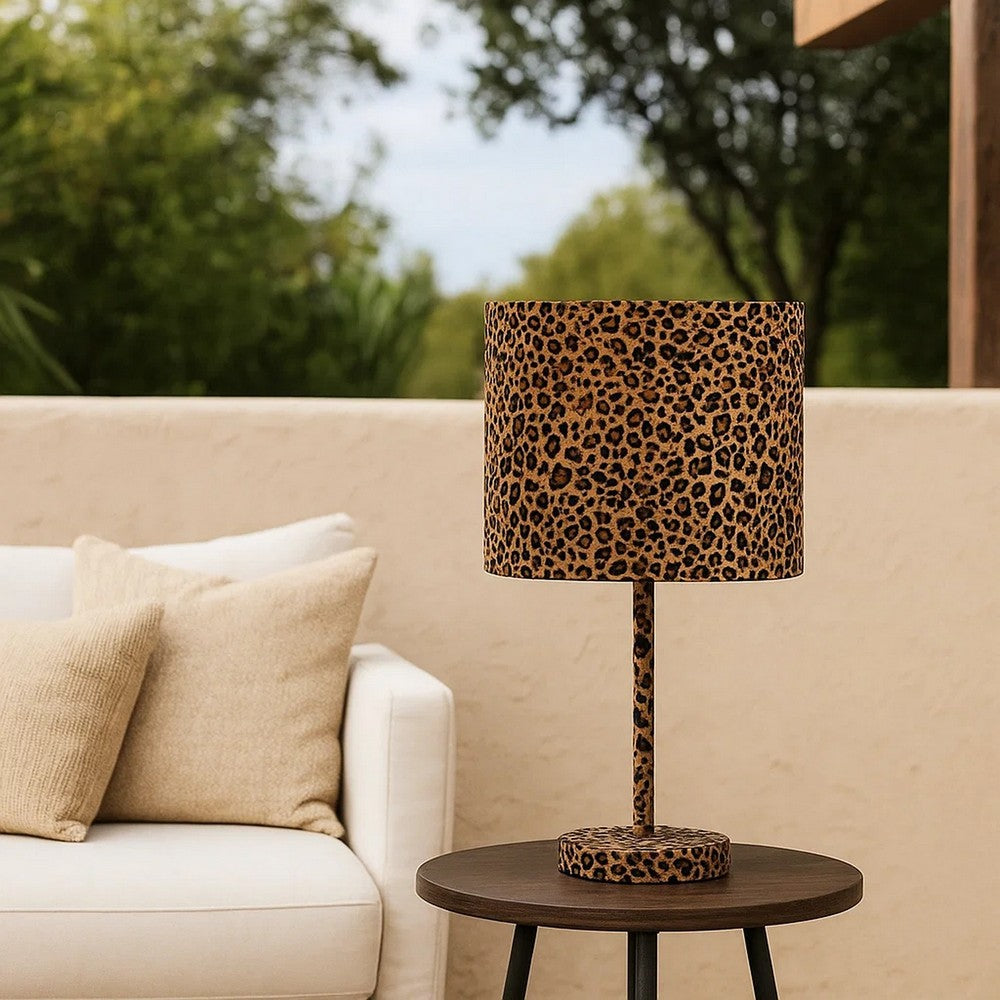 Fabric Wrapped Table Lamp with Dotted Animal Print, Brown and Black - BM233930