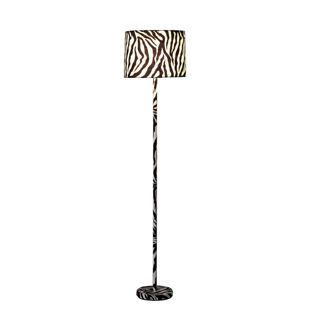 Fabric Wrapped Floor Lamp with Animal Print, White and Black - BM233931