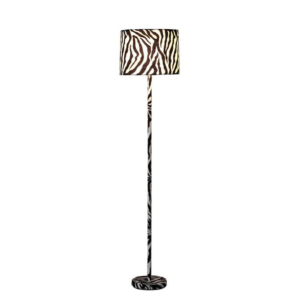 Fabric Wrapped Floor Lamp with Animal Print, White and Black - BM233931