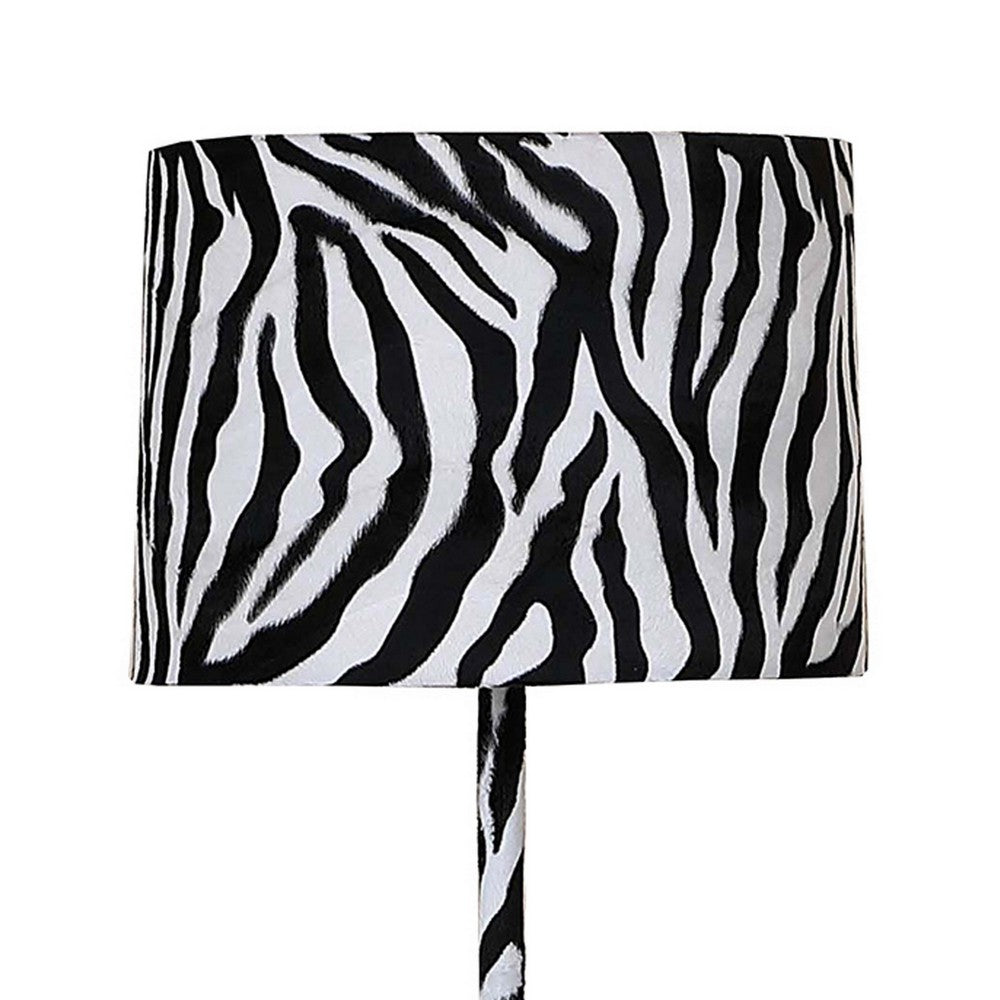 Fabric Wrapped Floor Lamp with Animal Print, White and Black - BM233931