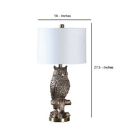 Polyresin Sitting Owl Design Table Lamp with Round Base, Silver - BM233933