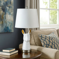 Metal Table Lamp with Llama Animal Head, White - BM233935