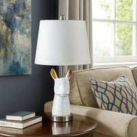 Metal Table Lamp with Llama Animal Head, White - BM233935