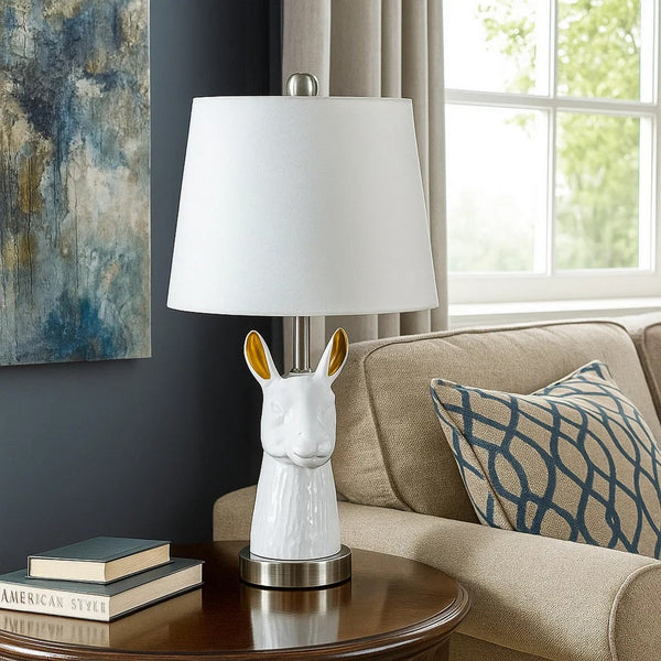 Metal Table Lamp with Llama Animal Head, White - BM233935
