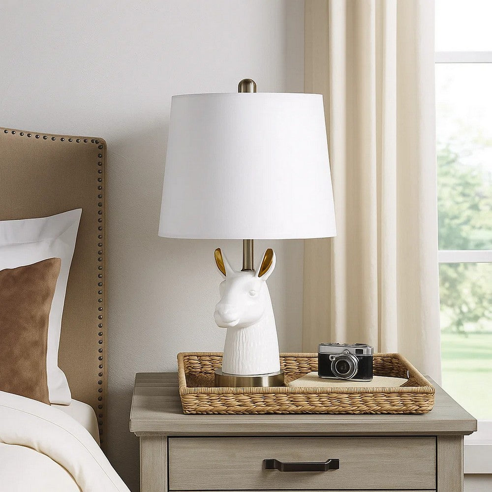 Metal Table Lamp with Llama Animal Head, White - BM233935