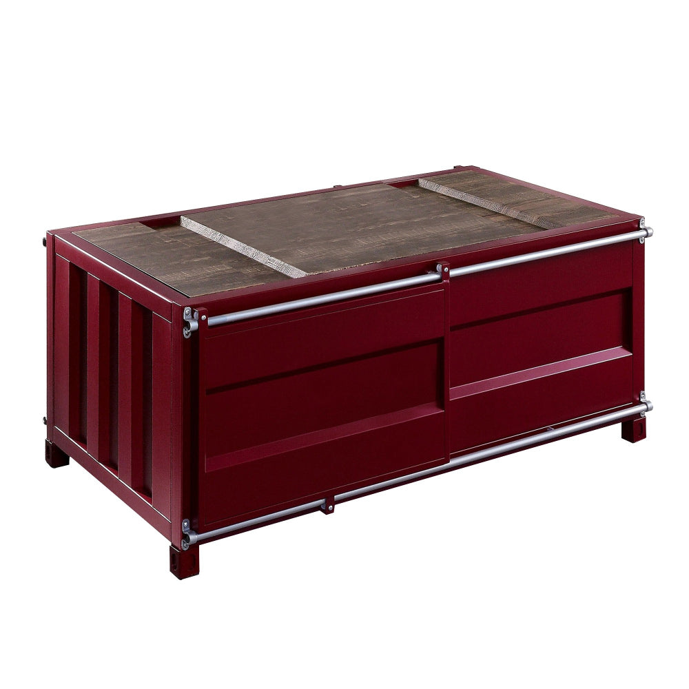 Container Style Coffee Table with Sliding Doors, Red - BM233957