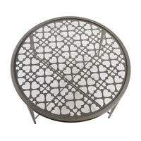 Round Glass Top Coffee Table with X Support Metal Base, Silver - BM233958