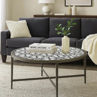 Round Glass Top Coffee Table with X Support Metal Base, Silver - BM233958