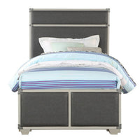 Tae Wooden Twin Bed with Fabric Padding, White and Gray - BM235353
