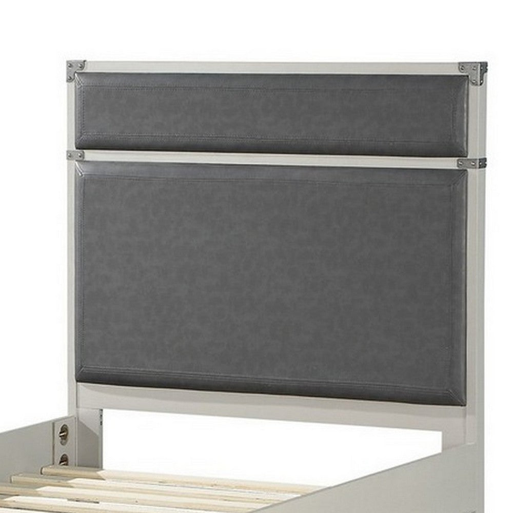 Tae Wooden Twin Bed with Fabric Padding, White and Gray - BM235353