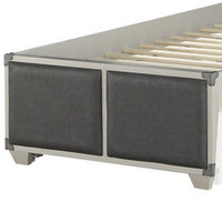 Tae Wooden Twin Bed with Fabric Padding, White and Gray - BM235353
