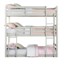 Twin Size 3 Tier Wooden Bunk Bed with Ladder, White - BM235357