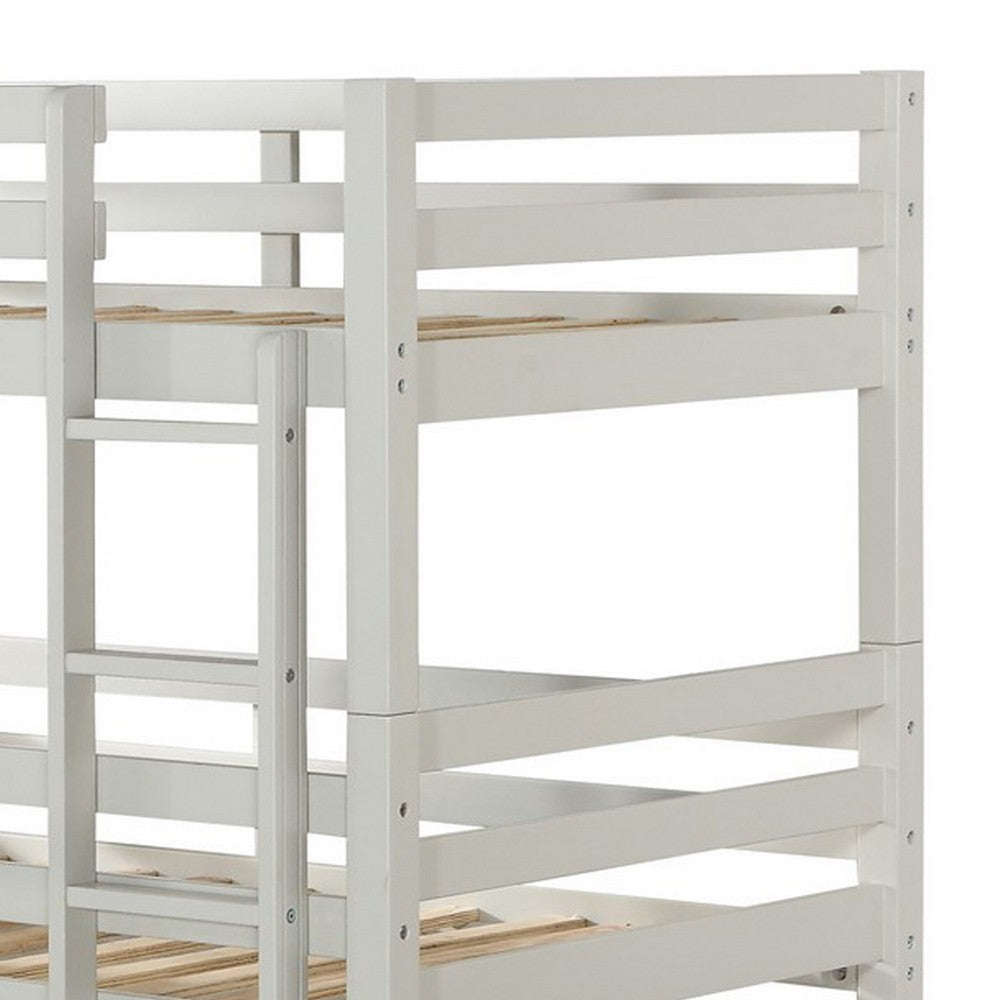 Twin Size 3 Tier Wooden Bunk Bed with Ladder, White - BM235357