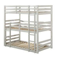 Twin Size 3 Tier Wooden Bunk Bed with Ladder, White - BM235357