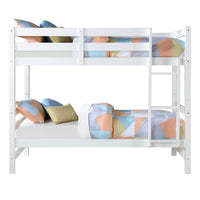 Wooden Twin Over Twin Bunk Bed with Attached Ladder, White - BM235360