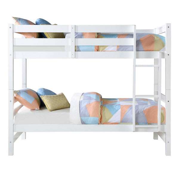 Wooden Twin Over Twin Bunk Bed with Attached Ladder, White - BM235360