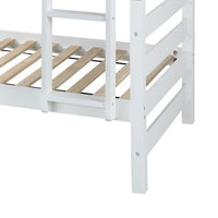 Wooden Twin Over Twin Bunk Bed with Attached Ladder, White - BM235360