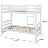 Wooden Twin Over Twin Bunk Bed with Attached Ladder, White - BM235360