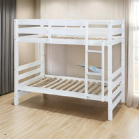 Wooden Twin Over Twin Bunk Bed with Attached Ladder, White - BM235360