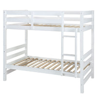 Wooden Twin Over Twin Bunk Bed with Attached Ladder, White - BM235360