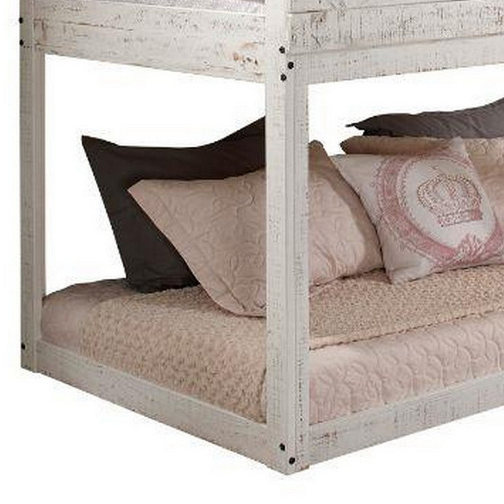 Wooden Twin Bunk Bed with House Design, White and Brown - BM235364