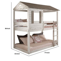 Wooden Twin Bunk Bed with House Design, White and Brown - BM235364