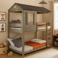 Twin Size Wooden Bunk Bed with House Design, Brown - BM235365