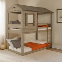 Twin Size Wooden Bunk Bed with House Design, Brown - BM235365