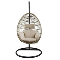 Oval Wicker Swing Chair with Mesh Pattern, Beige and Black - BM235371