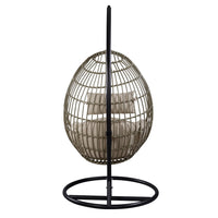 Oval Wicker Swing Chair with Mesh Pattern, Beige and Black - BM235371