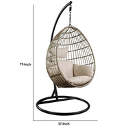 Oval Wicker Swing Chair with Mesh Pattern, Beige and Black - BM235371