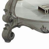 Curved Glass Top Coffee Table with Open Shelf, White - BM235387