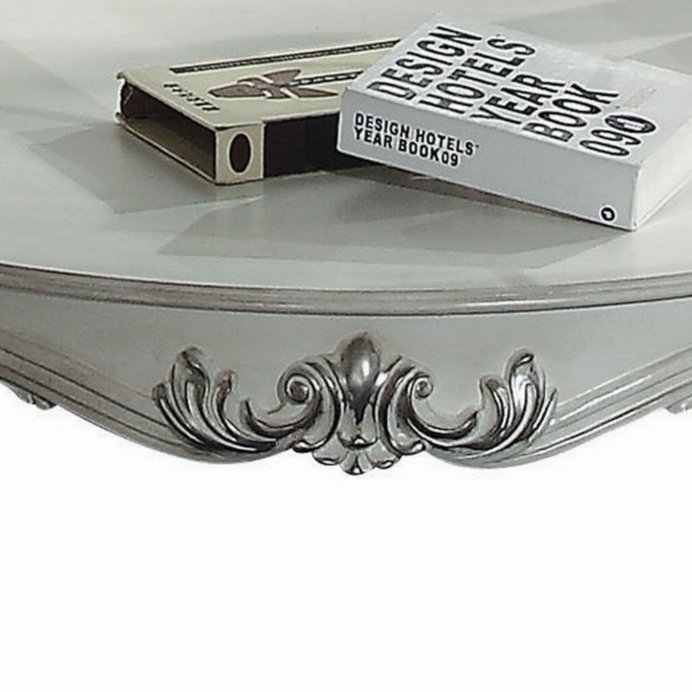 Curved Glass Top Coffee Table with Open Shelf, White - BM235387