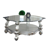 Curved Glass Top Coffee Table with Open Shelf, Silver - BM235398