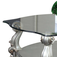 Curved Glass Top Coffee Table with Open Shelf, Silver - BM235398
