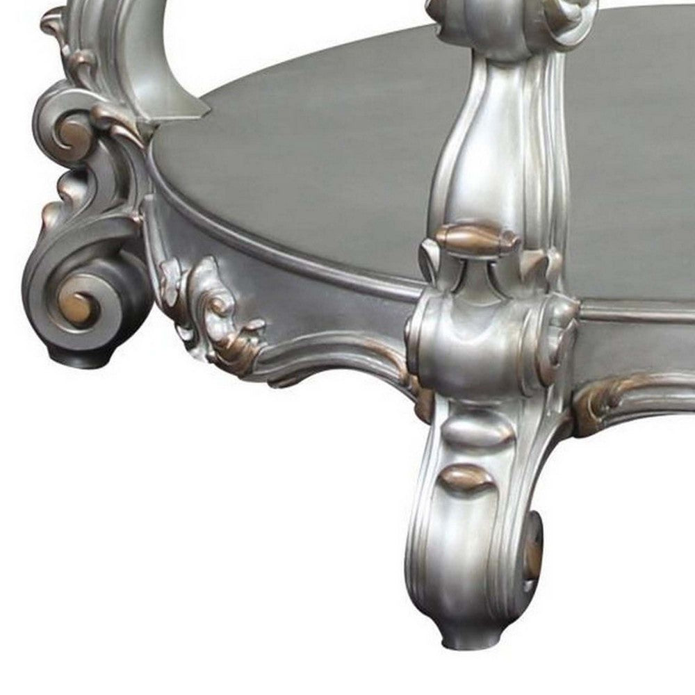 Curved Glass Top Coffee Table with Open Shelf, Silver - BM235398