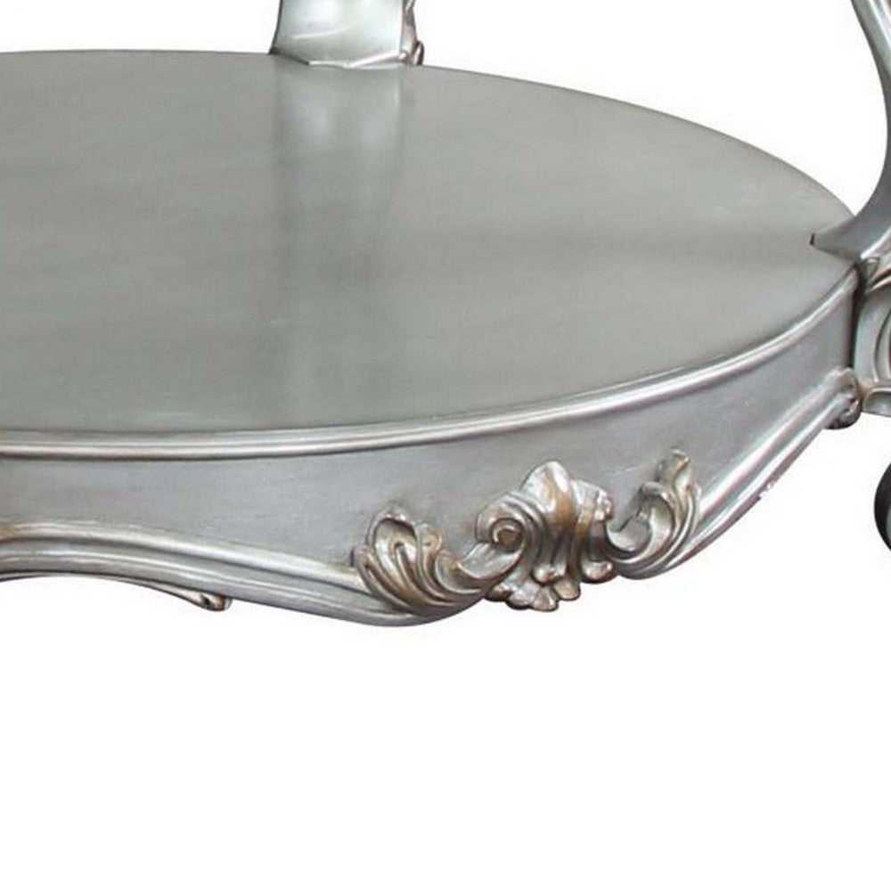 Curved Glass Top Coffee Table with Open Shelf, Silver - BM235398
