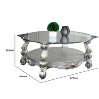 Curved Glass Top Coffee Table with Open Shelf, Silver - BM235398
