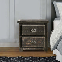 Plank Design 2 Drawer Wooden Nightstand with Bail Pulls, Black - BM235418