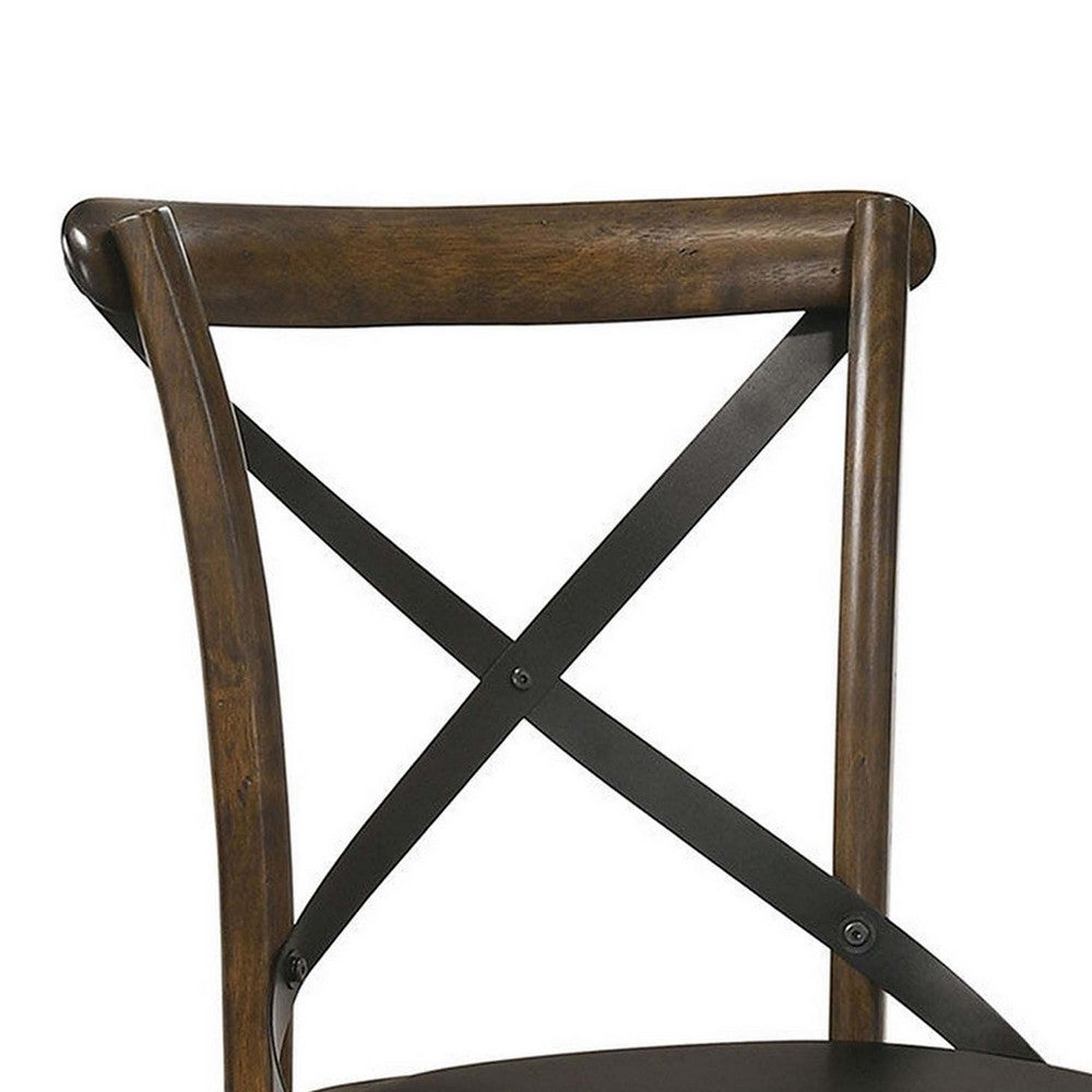 Wooden Crossback Side Chairs with Saber Legs, Set of 2, Brown - BM235429