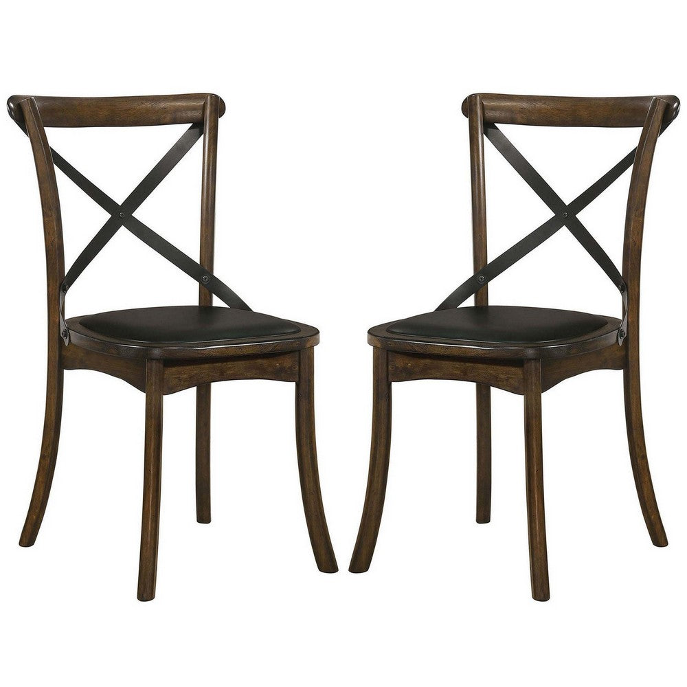 Wooden Crossback Side Chairs with Saber Legs, Set of 2, Brown - BM235429
