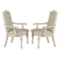 Rustic Wooden Arm Chair with Intricate Carvings, Set of 2, Antique White - BM235431