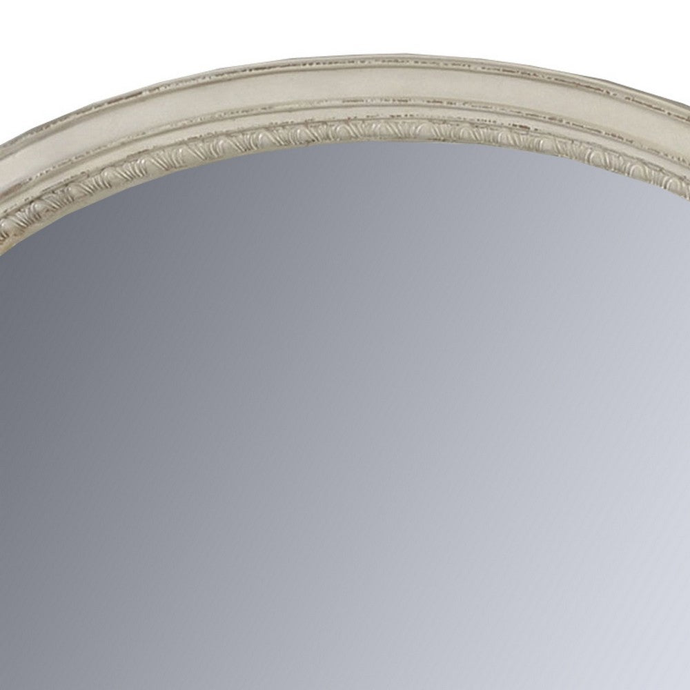 Oval Shaped Wooden Mirror with Molded Details, Antique White - BM235432