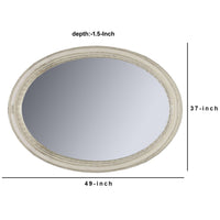 Oval Shaped Wooden Mirror with Molded Details, Antique White - BM235432