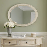 Oval Shaped Wooden Mirror with Molded Details, Antique White - BM235432