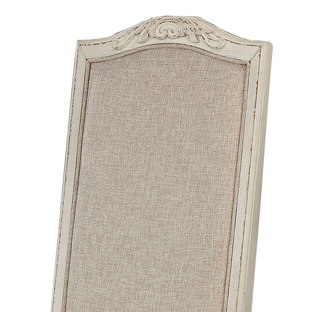 Rustic Wooden Side Chair with Intricate Carvings, Set of 2, Antique White - BM235434