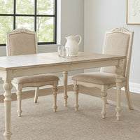 Rustic Wooden Side Chair with Intricate Carvings, Set of 2, Antique White - BM235434